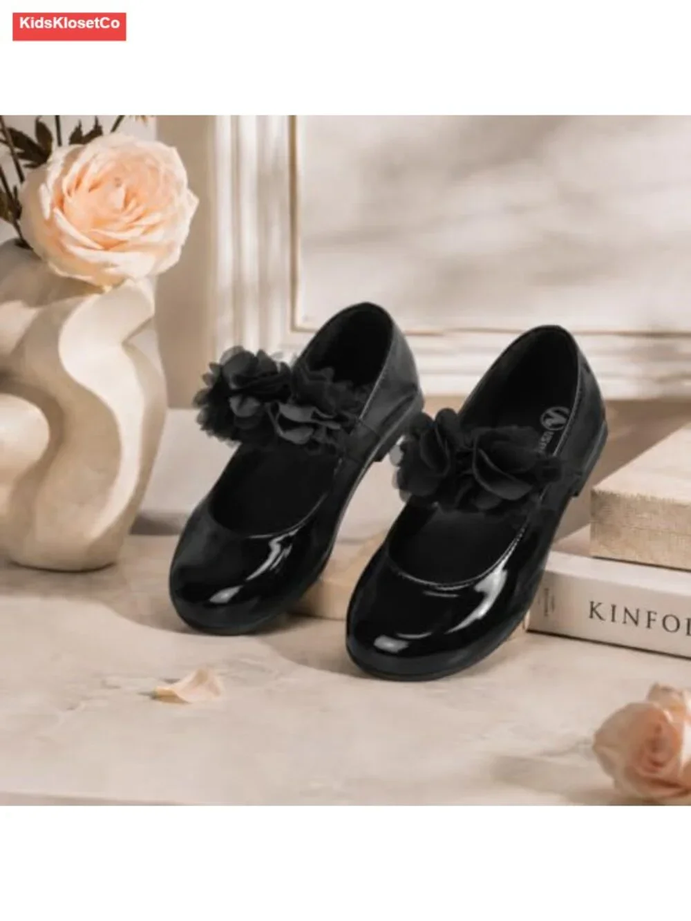 Toddler Girl Mary Jane Dress Shoes with Floral Appliques Soft Walking Flats